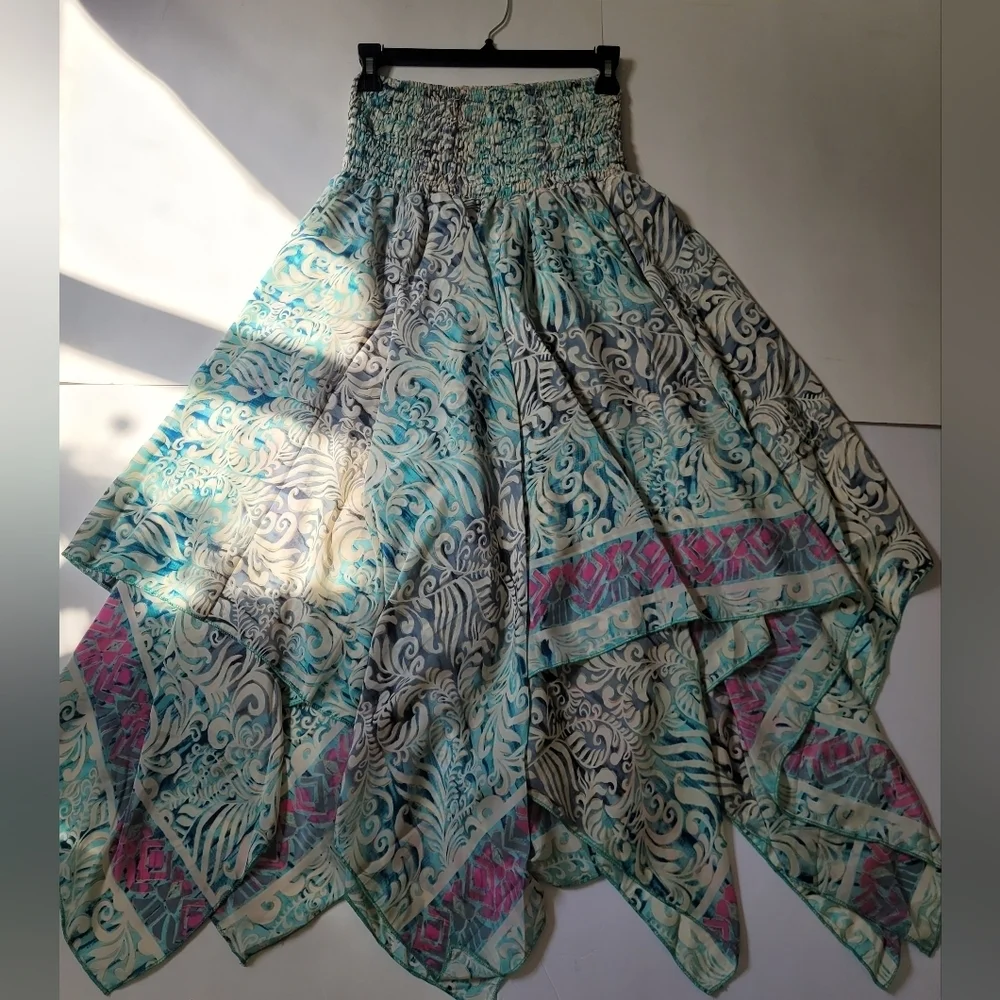 Asymmetrical Silk Boho Dress with Handkerchief Hem - Picture 4 of 16